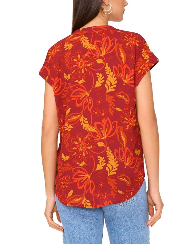V Neck Front Placket Blouse