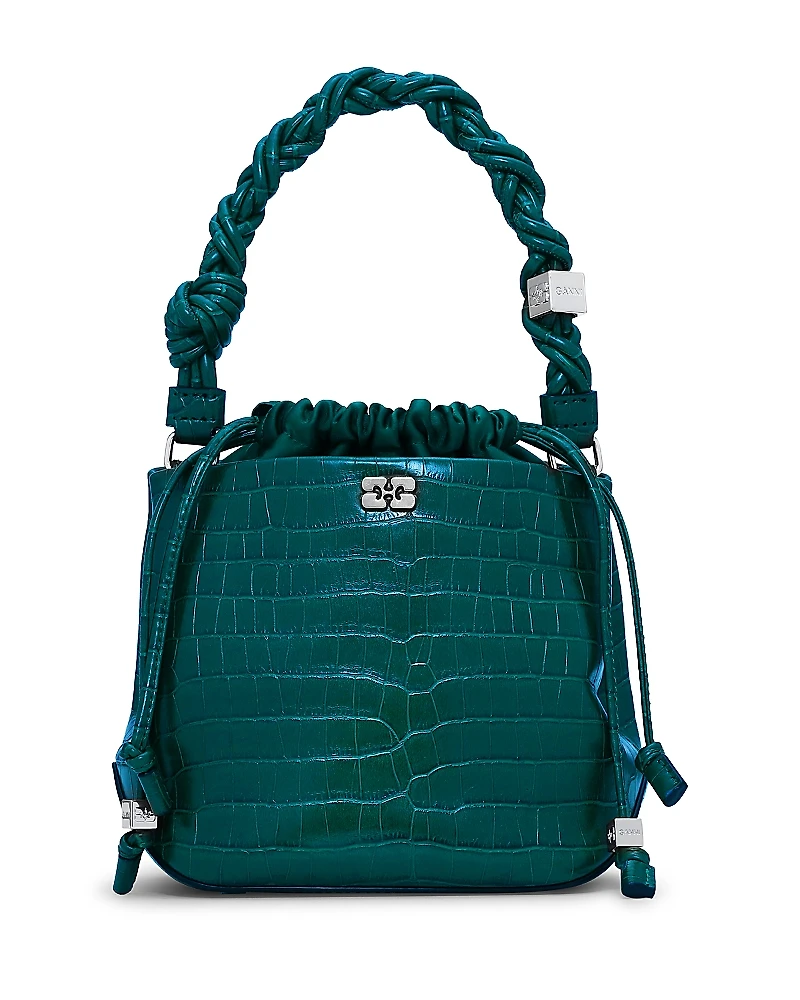 Ganni Bou Medium Green Croco Embossed Bucket Bag