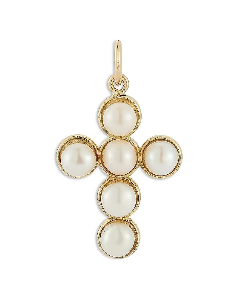 Bloomingdale's Fine Collection 14K Yellow Gold Cross Charm Pendant with Cultured Freshwater Pearls