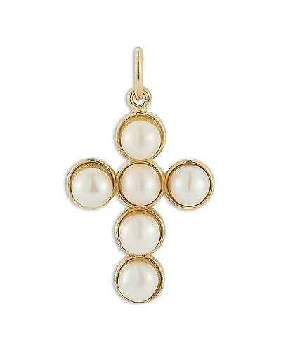 Bloomingdale's Fine Collection 14K Yellow Gold Cross Charm Pendant with Cultured Freshwater Pearls