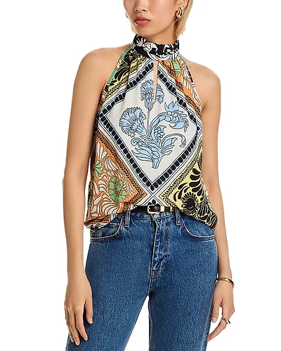 T Tahari Halter Neck Printed Blouse