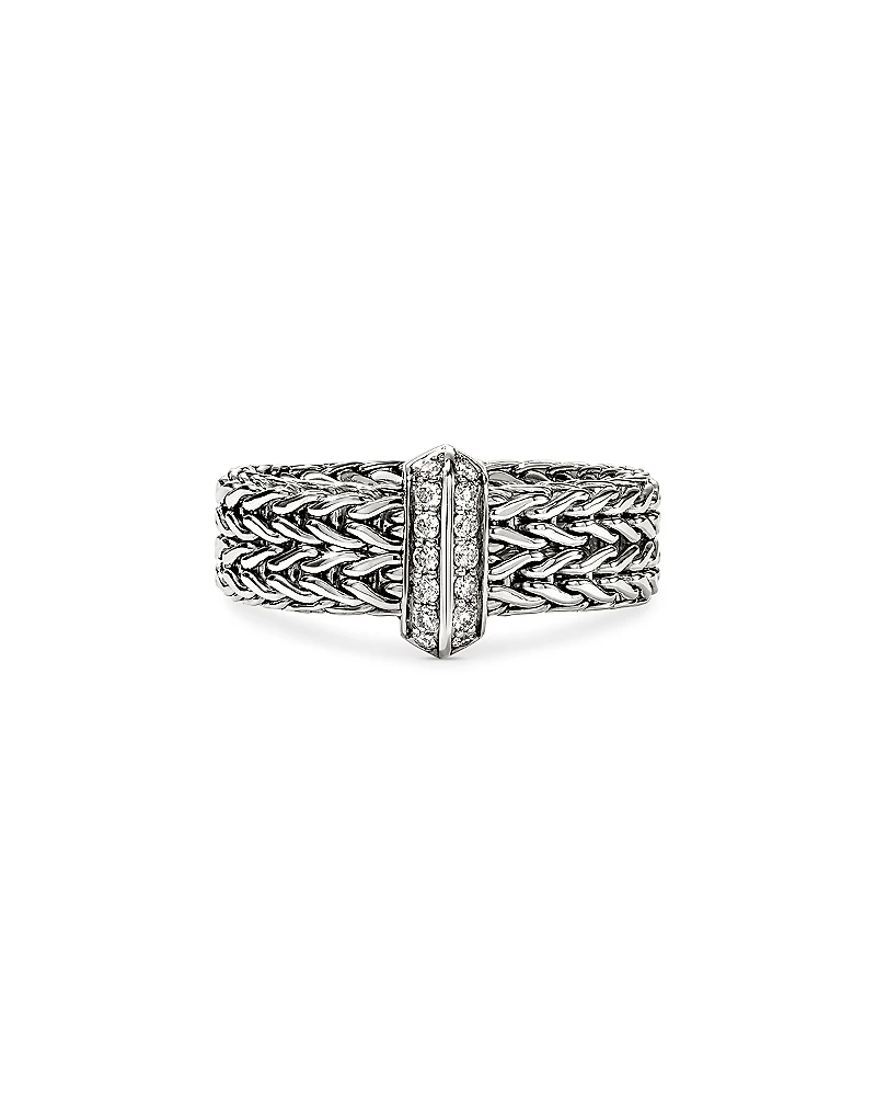 John Hardy Sterling Silver Diamond Icon Link Ring