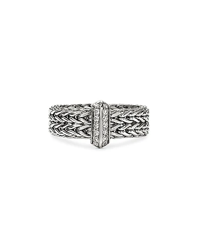 John Hardy Sterling Silver Diamond Icon Link Ring