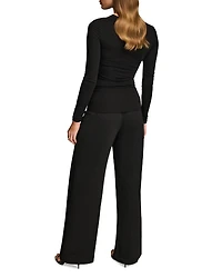 Long Sleeve Gathered Stretch Crepe Tee