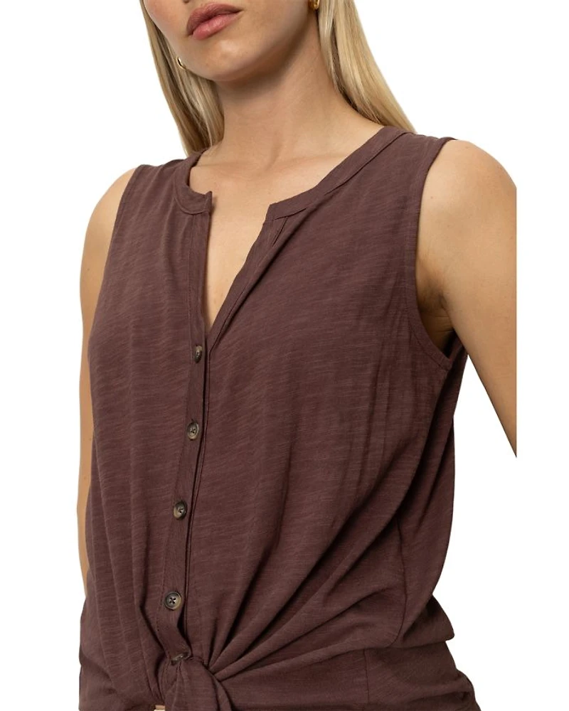 Notched Button Front Tee