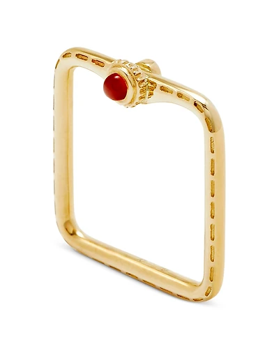 Yvonne Leon 9K Yellow Gold Red Agate & Gray Diamond Bague Mini Gousset Square Shape Ring