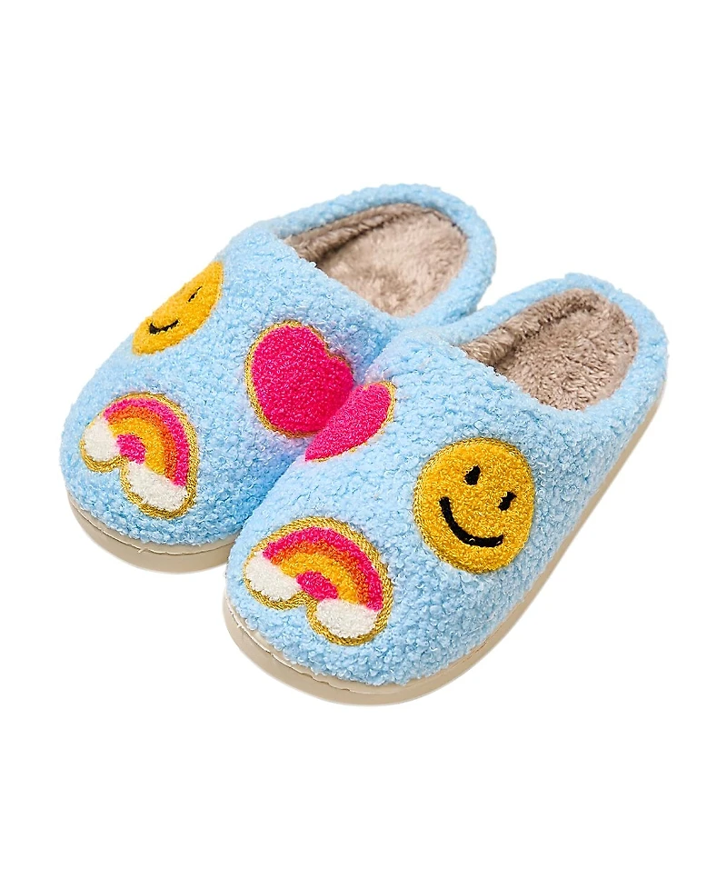 Malibu Sugar Girls' Happy Face, Rainbow, Hearts Slippers - Big Kid