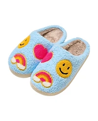 Malibu Sugar Girls' Happy Face, Rainbow, Hearts Slippers - Big Kid