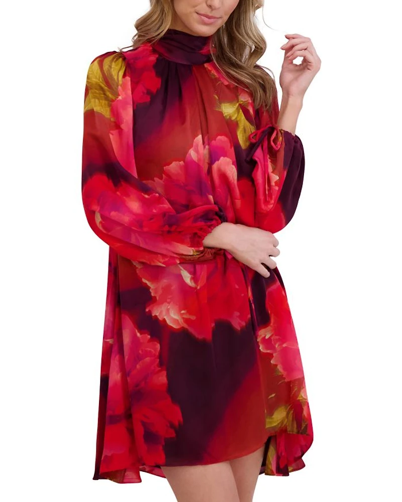 Long Sleeve Bow Neck Mini Dress