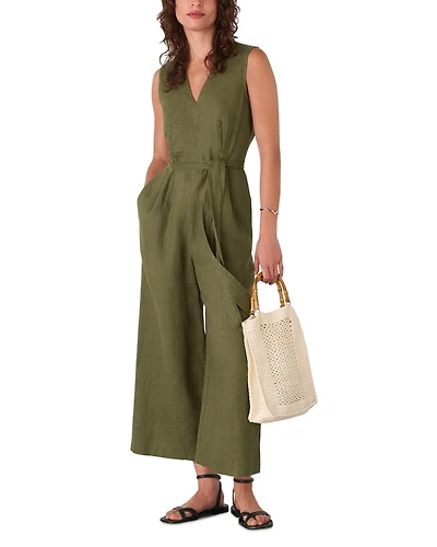 Belted Seamed Linen Jumpsuit