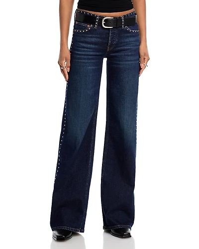 Re/Done Studded Mid Rise Wide Leg Jeans