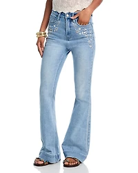 Aqua x Ava Phillippe Embroidery Stud Bell Bottom High Rise Jeans