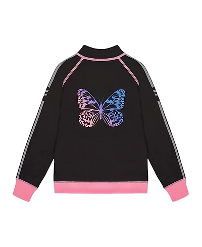 Deux par Girls' Printed Reversible Full Zip Athletic Cardigan