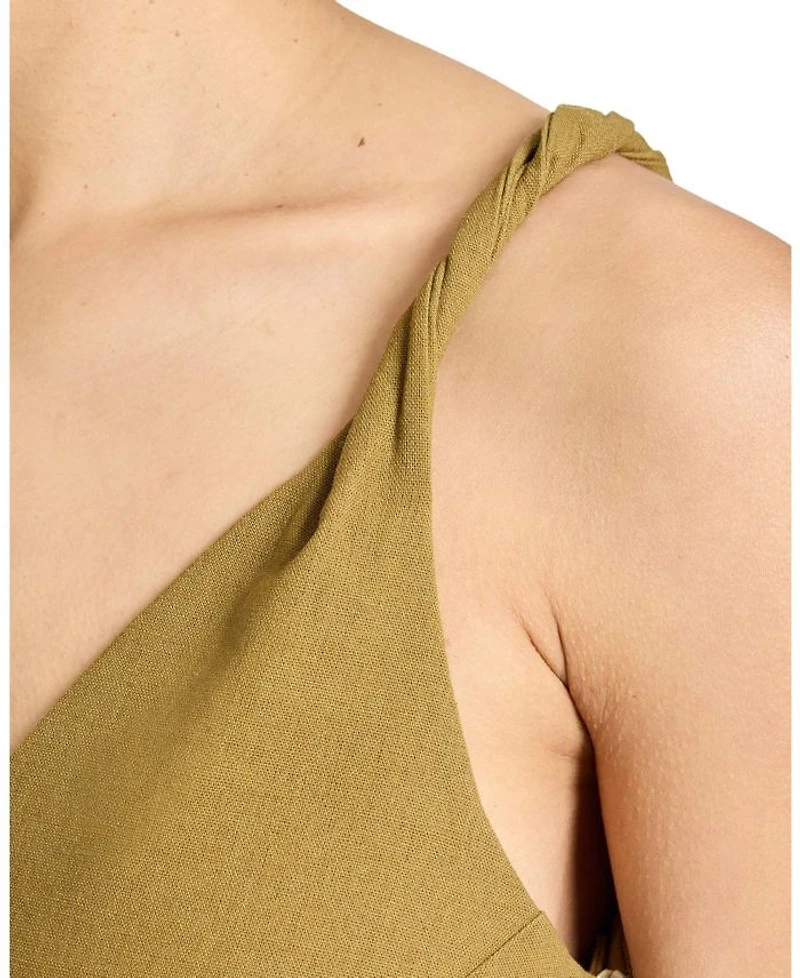 Kourt Asymmetric Sleeveless Linen Blend Midi Billow Dress