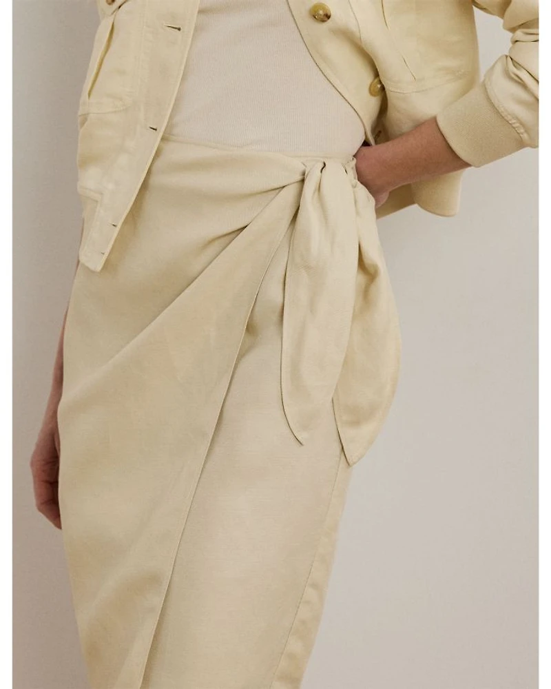 Linen Blend Twill Wrap Skirt