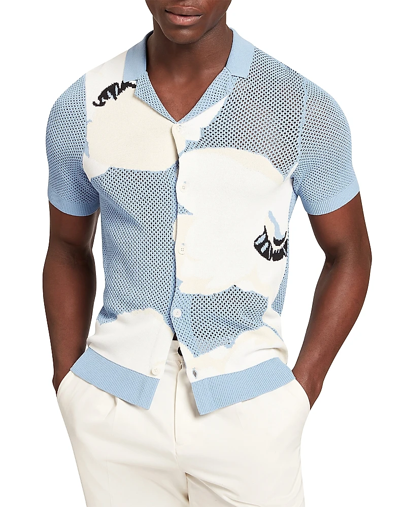 Ted Baker Gillspi Floral Graphic Pointelle Knit Shirt