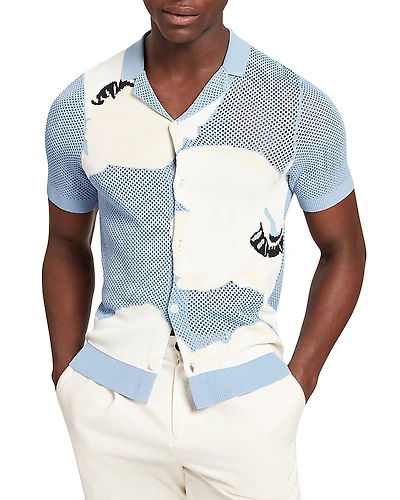 Ted Baker Gillspi Floral Graphic Pointelle Knit Shirt