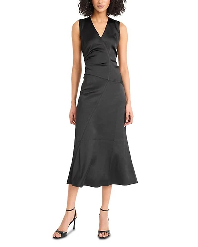 Ruched Satin Midi Dress
