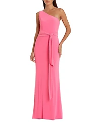 Mac Duggal Jersey One Shoulder Belted Trumpet Gown