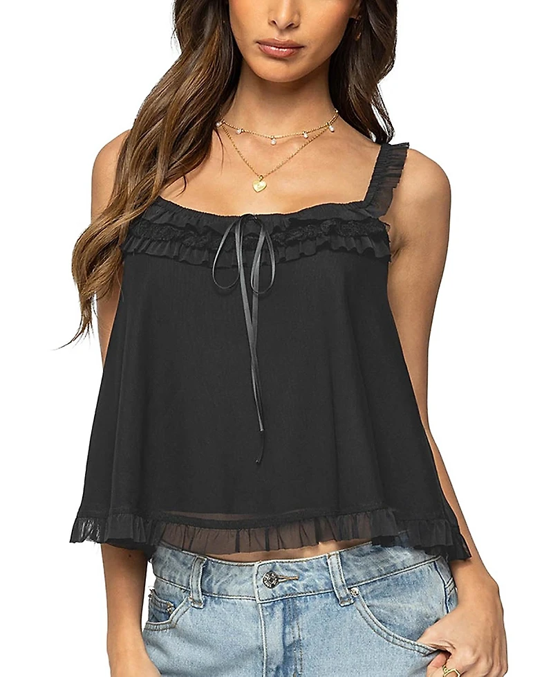 Edikted Ruffle Mesh Babydoll Tank Top