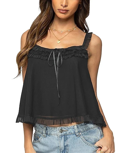 Edikted Ruffle Mesh Babydoll Tank Top