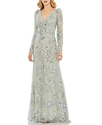 Mac Duggal Embroidered Wrap Over Puff Sleeves Trumpet Gown