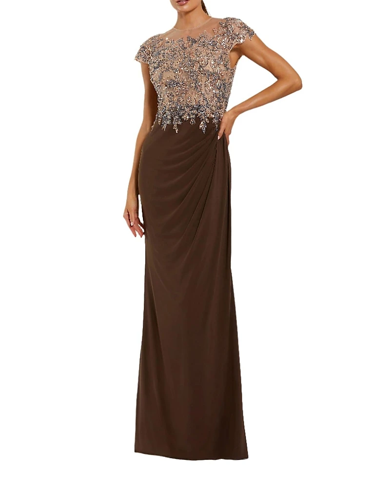 Mac Duggal Jersey Gown With Crystal Applique Sheer Bodice
