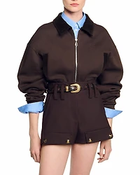 Sandro Cropped Zippered Sweatshirt