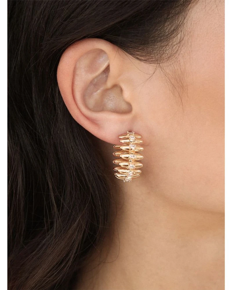 Baguette Cubic Zirconia Oval Dome Hoop Earrings