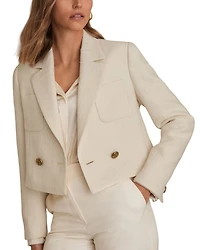 Mia Cropped Double Breasted Textured Blazer White
