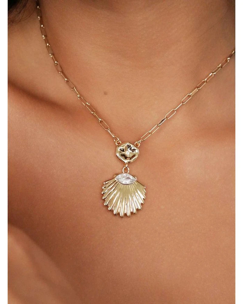 Santorini Cubic Zirconia Shell Pendant Necklace, 15"-18"