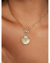Santorini Cubic Zirconia Shell Pendant Necklace, 15"-18"