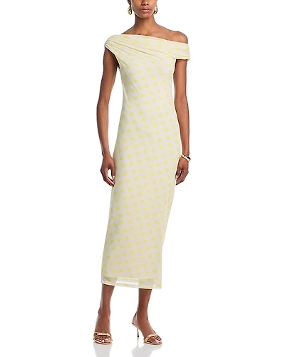 Afrm Holden Asymmetric Neck Yellow Dress