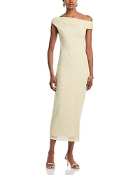 Afrm Holden Asymmetric Neck Yellow Dress