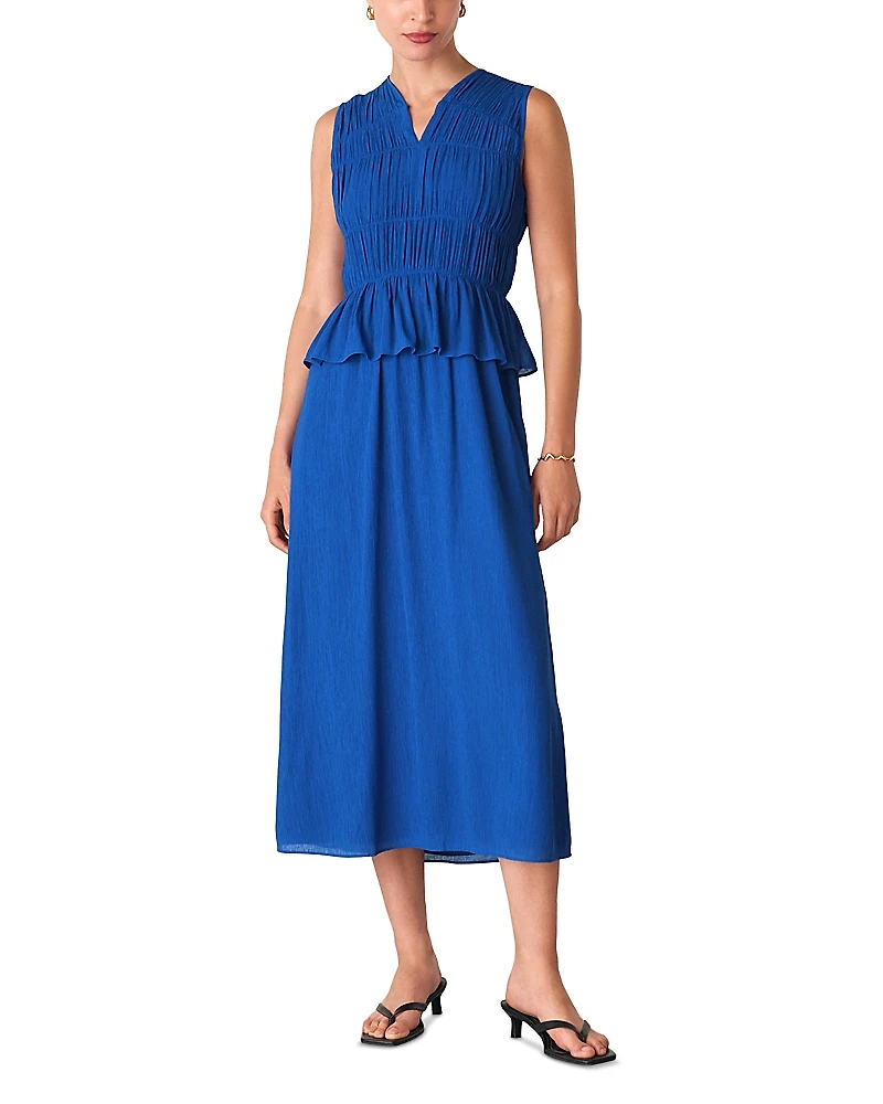 Whistles Petite Shirred V Neck Midi Dress