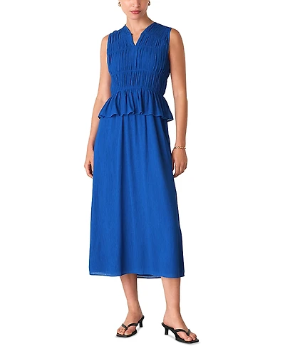 Whistles Petite Shirred V Neck Midi Dress