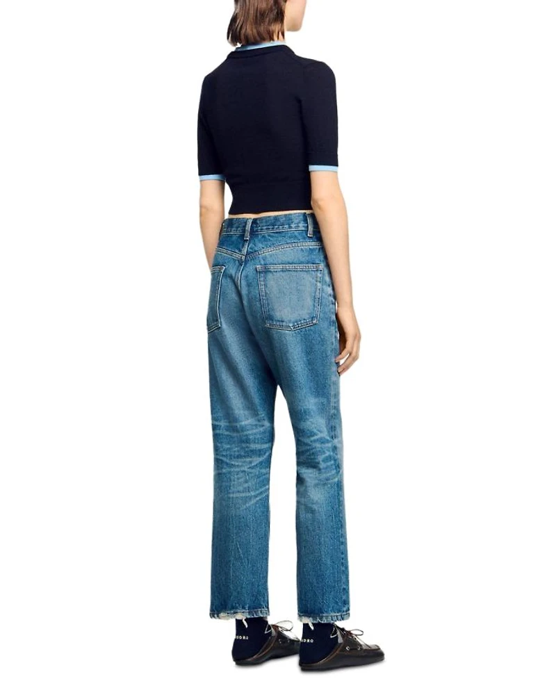 Two Tone Cropped Short Sleeve Sweater