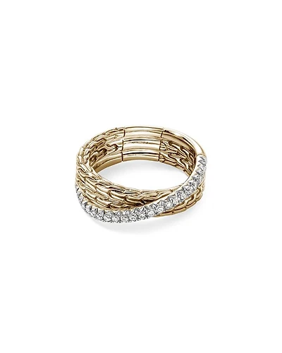 14K Yellow Gold JH Essentials Diamond Pavé Crossover Ring