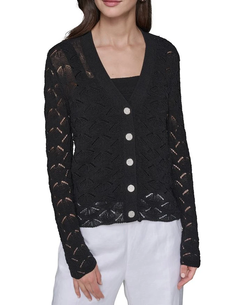 Fan Detail Button Up Sweater