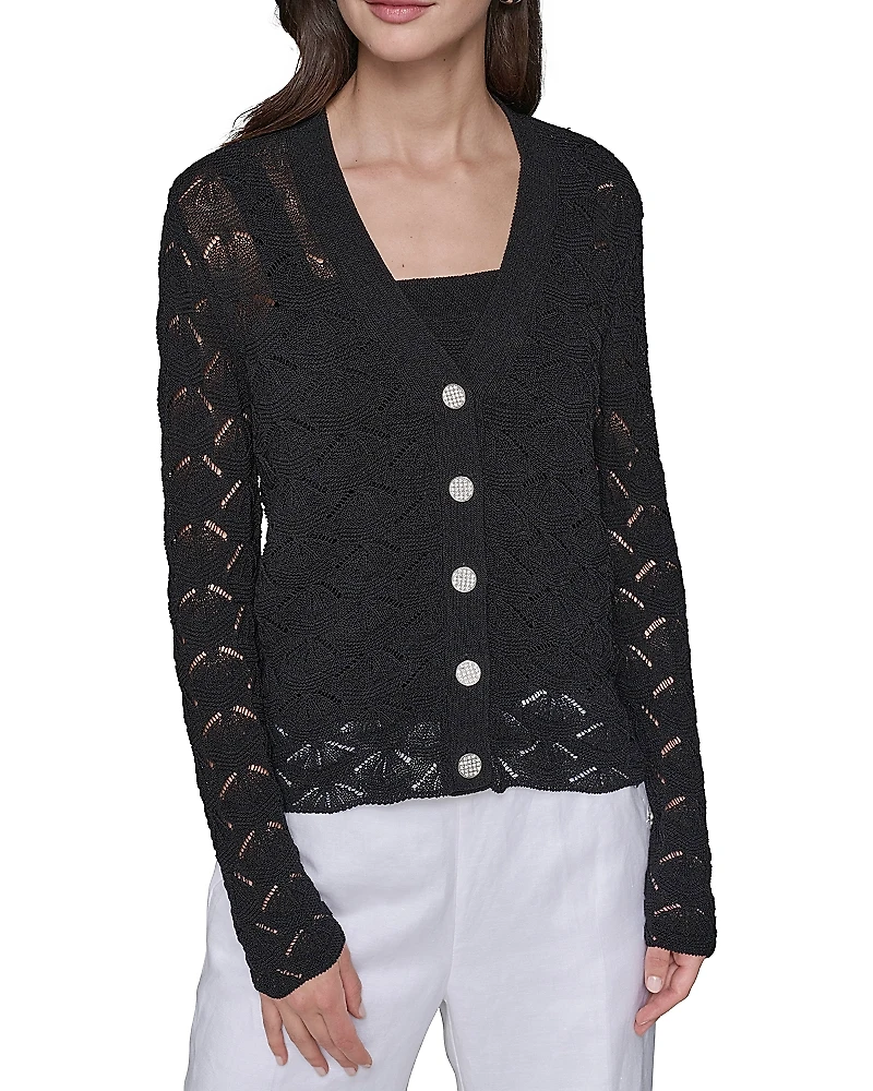 Karl Lagerfeld Paris Fan Detail Button Up Sweater