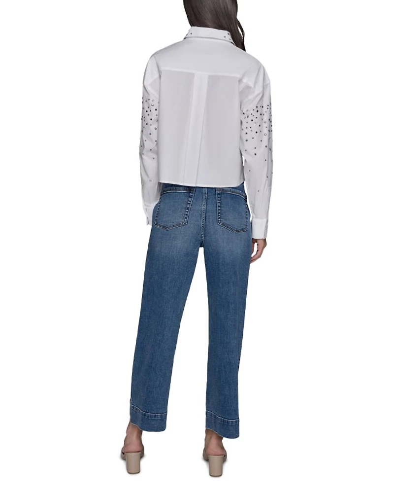 Embellished Cropped Button Down Shirt