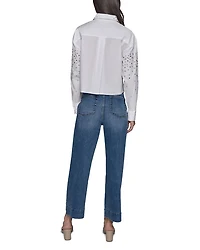 Embellished Cropped Button Down Shirt