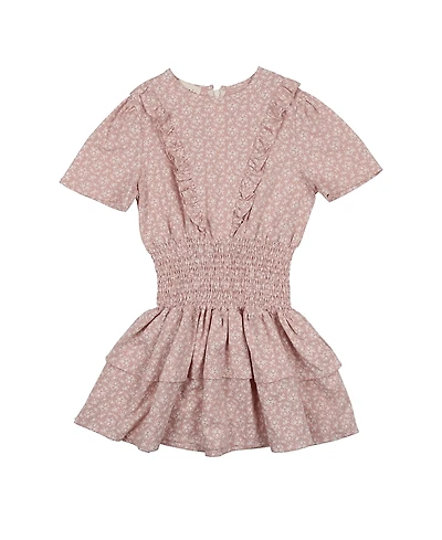 Maniere Girls' Textured Floral Short Sleeve Dress - Little Kid
