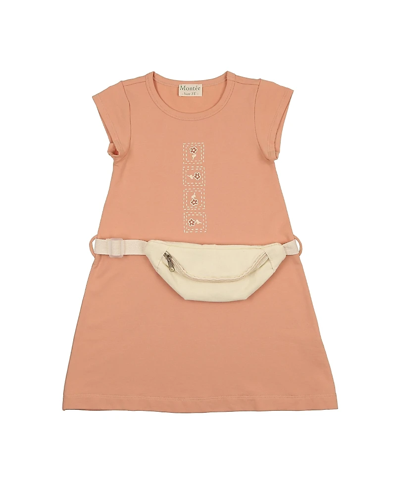 Maniere Girls' Boxy Belt Bag Short Sleeve Dress - Little Kid