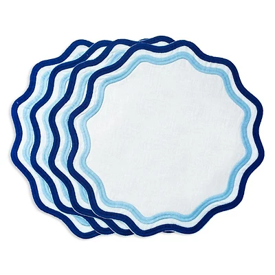 Colorblock Embroidered Linen Placemats, Set of 4