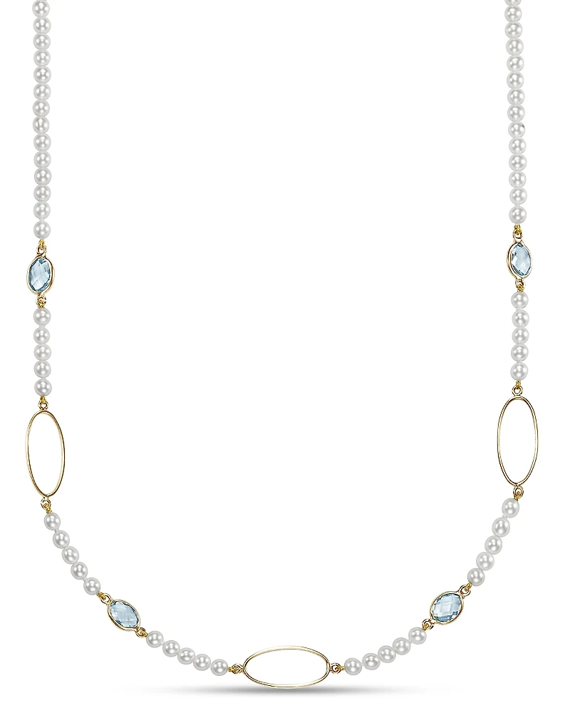 Bloomingdale's Fine Collection Freshwater Pearl & Blue Topaz Oval Link 18 Collar Necklace