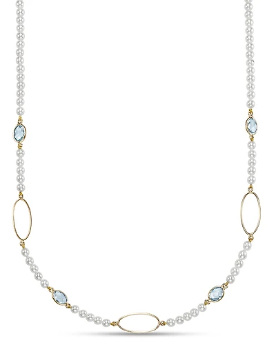 Bloomingdale's Fine Collection Freshwater Pearl & Blue Topaz Oval Link 18 Collar Necklace