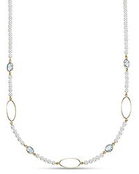 Bloomingdale's Fine Collection Freshwater Pearl & Blue Topaz Oval Link 18 Collar Necklace