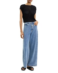 High Waisted Wide Leg Jeans Ice Blue Cotton-Blend
