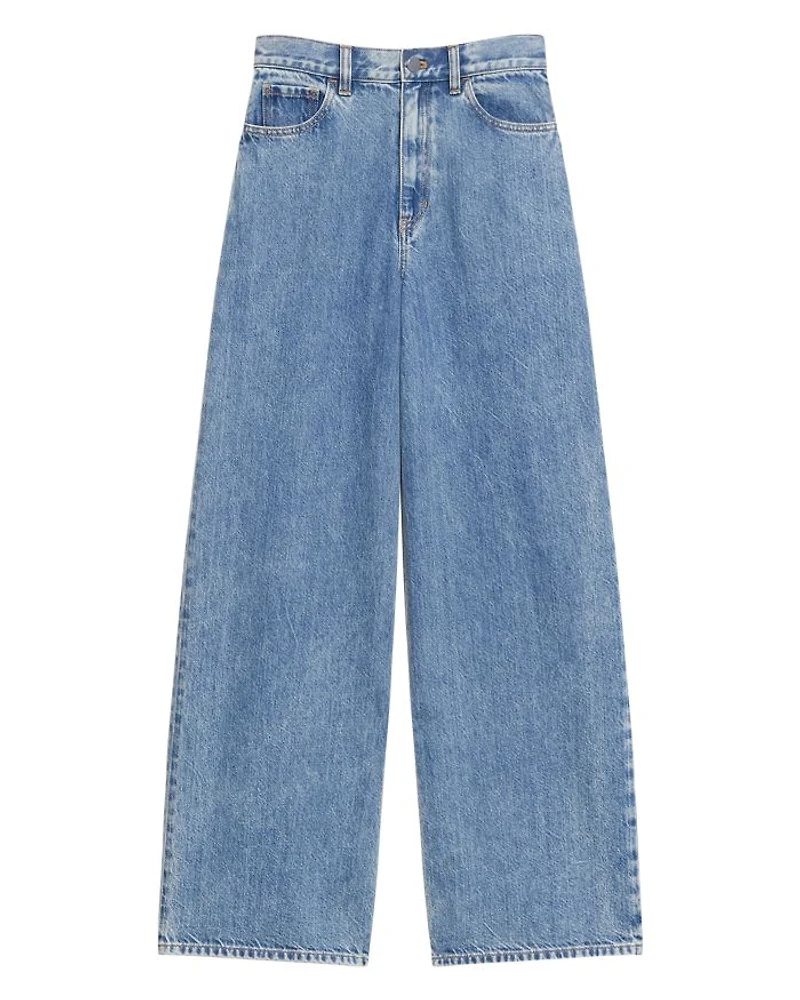 High Waisted Wide Leg Jeans Ice Blue Cotton-Blend